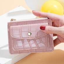 Candy Color Crocodile Texture Card Holder Short Stone Texture Coin Purse Multi-Function Coin Pouch Zipper Snap Closure Multi-Card Slots Card Holder Coin Wallet For Women Mini Wallet Small Wallet Card Wallet Gifts For Women Funny Gifts Teacher Gifts