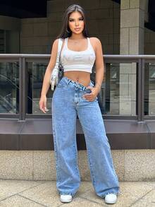 Mobula Sound#Versatile Fashion Casual Elegant Cute Pants For Spring/Summer, Suitable For Holiday, Daily, Birthday, Party, Formal Evening, Back To School, Singles Party, Travel, Stage And Concert, Tea Party, Airport, Made Of Denim, With Embroidery And Bow Design