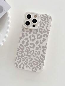Cheetah,Leopard Print 1pc White Leopard Print Personalized TPU Anti-Drop Phone Case, Compatible With Apple 16, 15, 14, 13, 12, 11 Pro Max - Beige - View 2