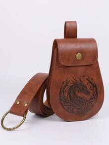 2pcs/Set Medieval Dragon Embossed Faux Leather Belt Pouch - Renaissance LARP & Cosplay Waist Bag - Multicolor - View 3