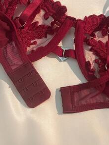 女士纯色刺绣麦穗心形钻石图案田园风情趣内衣套装，半透明镂空设计薄款女士文胸和裤子，简约舒适女士两件套，一年四季均可穿着