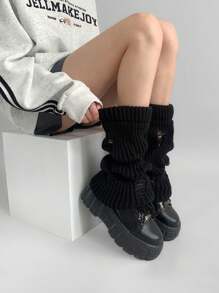 1双Y2K风格做旧针织腿套，加厚日系可爱风圆领腿套，白色/灰色/黑色女款腿套，百搭学生腿套 - 彩色 - 查看 13