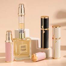5ml Golden Refillable Perfume Atomizer - Portable Travel Spray Bottle With Leather Case, Mini Cologne Dispenser For Women & Men, Leakproof Essential Oil Bottle For Purse, Gym Bag & Travel