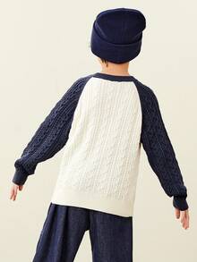 mini bala 儿童学院风毛衣 2025 秋季柔软保暖套头衫 - 藍紫 - 查看 3