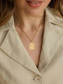 MECYLIFE 1pc Stainless Steel Zodiac Pendant Necklace, Minimalist Constellation Design Versatile Accessory, Comes With Gift Box - Yellow Gold - View 7