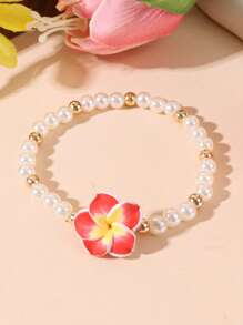 1 Peça Pulseira de Conta de Plumeria de Argila Macia, Adequada para Viagem, Feriado, Vestimenta Diária