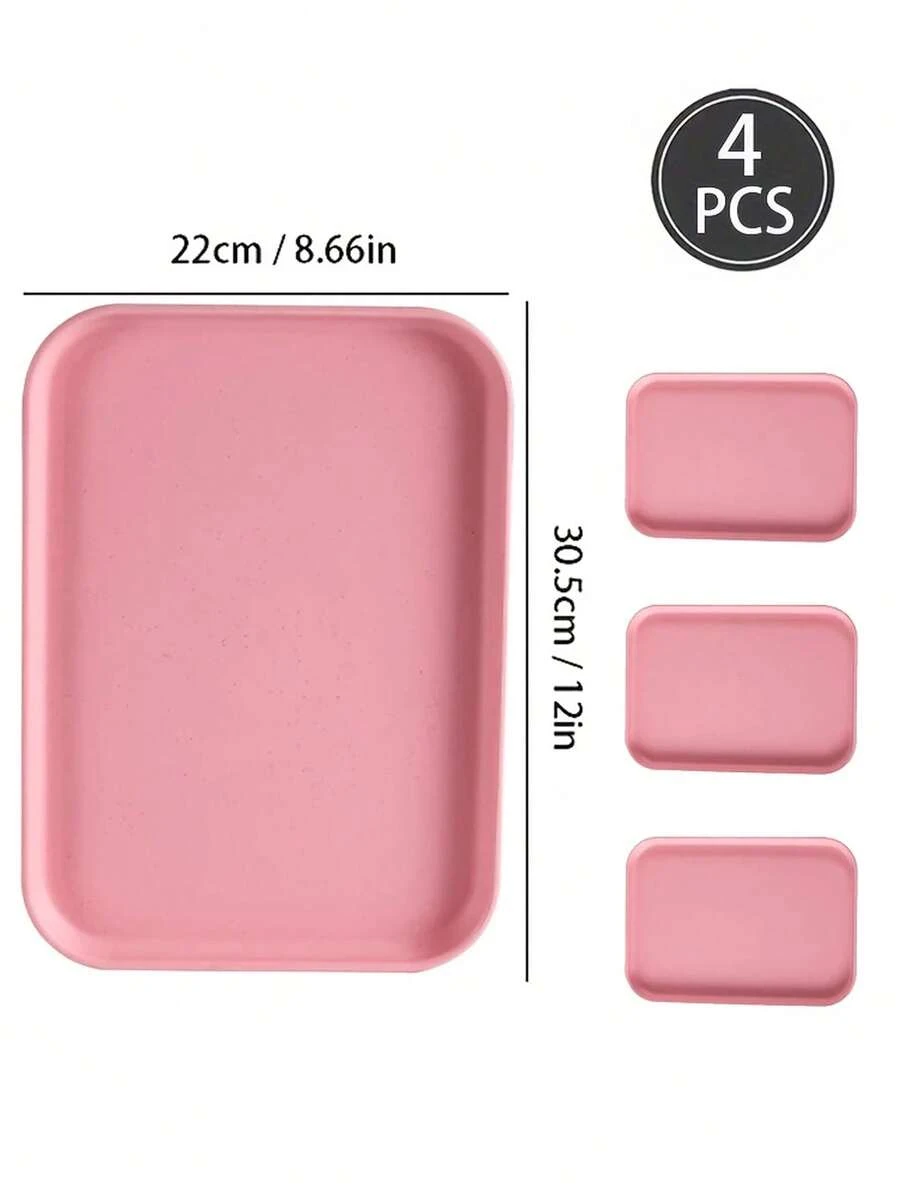 1/2/4pcs Pink Plastic Dessert Plates/Trays, Unbreakable Bread, Cake, Fruit, Snack, Coffee Plates For Home Kitchen, Cafe, Party, Wedding, Camping & Picnic - Black - View 1