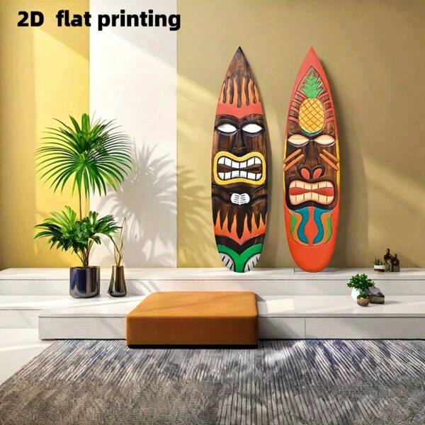 2D Flat - 2pcs Energetic Tiki Rocket And Fiery Wooden Sign Set - Tropical Hawaiian Camping Party Decor, Beach Bar Art - Aroha Theme, No Electricity Needed, Perfect For Margaritas, Cold Beers And Martinis