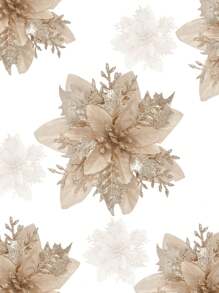 6/12/18/24PCS Christmas Artificial Flower Heads Sparkling Christmas Flowers For Home Weddings Parties Christmas Trees Garlands DIY Holiday Decoration Home Decor Christmas Decorations Room Decor