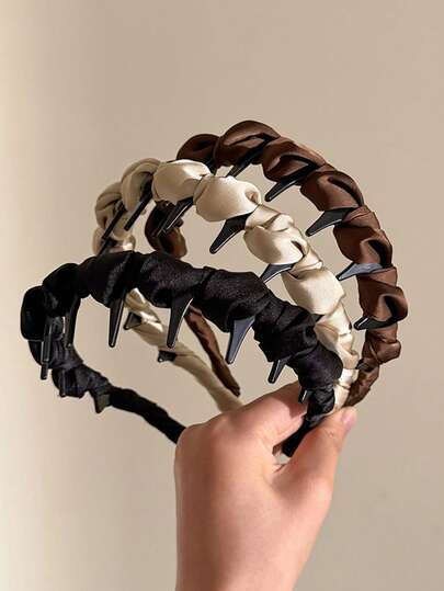 3条/1条装 女士丝滑缎面轻盈纯色黑色、卡其色、棕色防滑塑料缎面发带，时尚百搭高端优雅简约发箍，适合日常外出、休闲、派对、通勤、海滩、度假、马尾辫、发髻、洗脸、化妆、服装配饰、发箍、秋季、发饰、女士发带