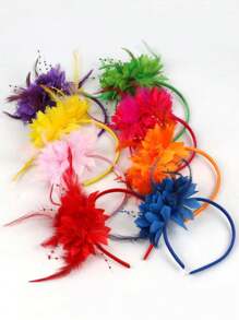 1 件花卉印花羽毛波西米亚花头带，派对/表演羽毛发饰，复古新娘发饰万圣节