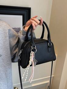 女士复古小手提包、斜挎单肩包、时尚工作手提包 - 黑色 - 查看 5