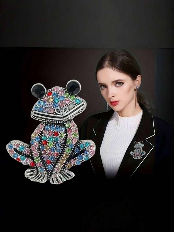 1pc Colorful Crystal Frog Shaped Brooch Accessory, Creative Personal Style, Suitable For Summer Outing, Party, Vacation, Gift For Friends