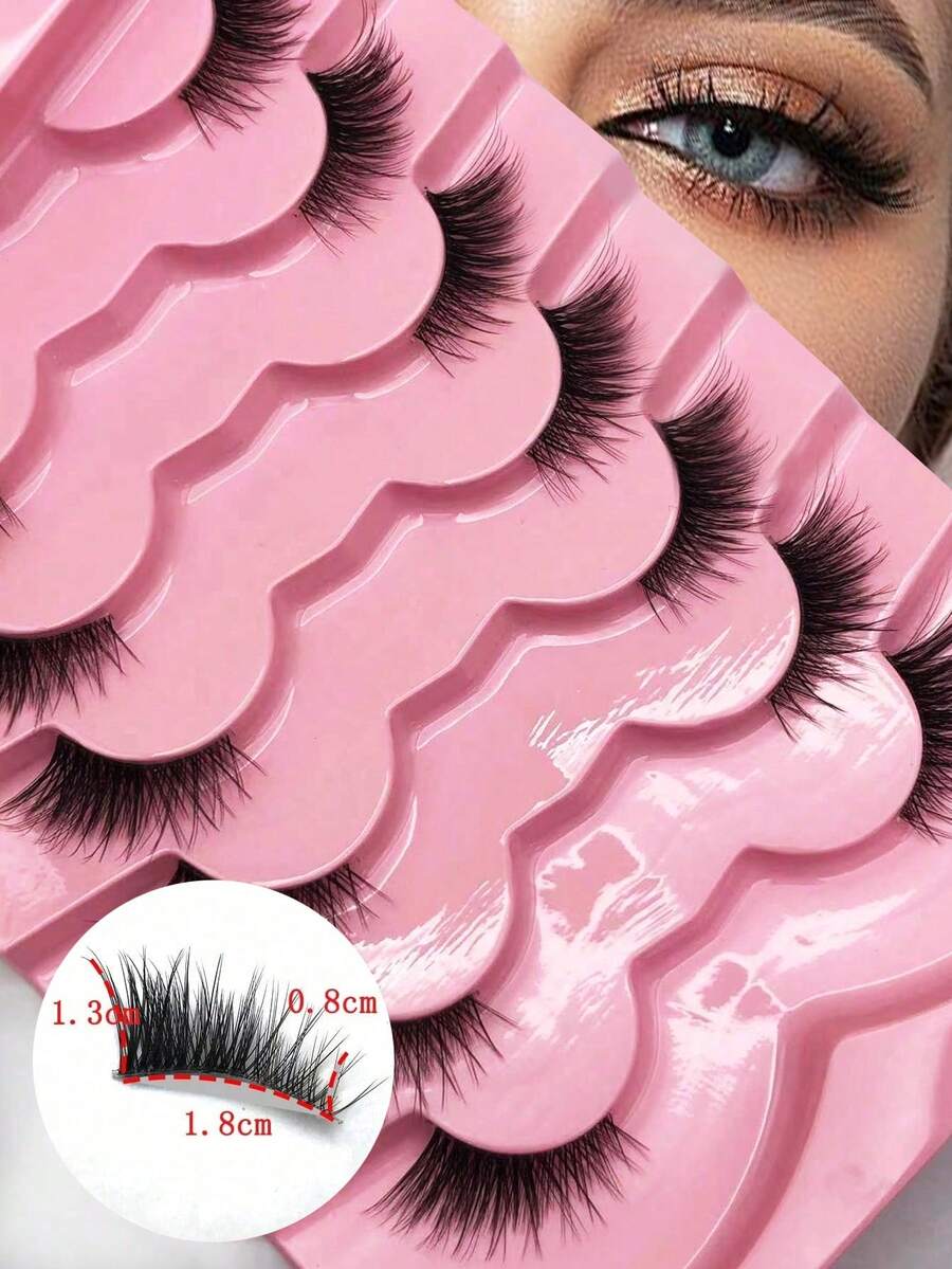 Waloshow 7pcs/10pcs Set Black & Transparent Criss-Cross Winged False Eyelashes - Black - View 1
