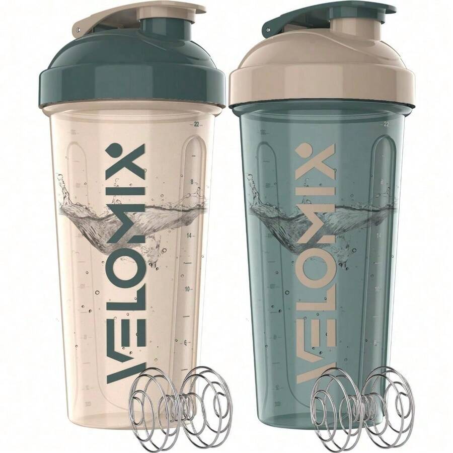 2-Pack 28oz/830ml Premium Shaker Bottles With 4 Stainless Steel Balls - Leakproof  Mixer Cups For Protein, Smoothies & Meal Replacement - Gym, Office, Travel & Home Use - Blue & Clear Combo With Measurement Marks - 5)藍色/米色 - 查看 1