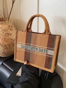 手提包女士方形单肩包，轻巧便携，撞色条纹装饰，经典休闲风格，字母装饰新款女士包 - 彩色 - 查看 2