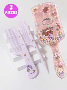 3pcs/2pcs Cartoon Hair Comb Set - Wet And Dry Combing And Styling Brush For All Hair Types, Durable ABS Plastic Handle, Perfect Gift Choice(Purple Unicorn Comb Pattern Random)