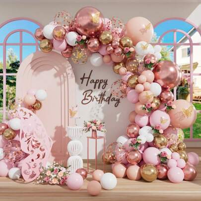 110 piezas Kit de arco de globos color oro rosa, set de guirnalda de globos rosa claro, blanco y dorado para decoración de baby shower, cumpleaños de niña, ducha nupcial, boda