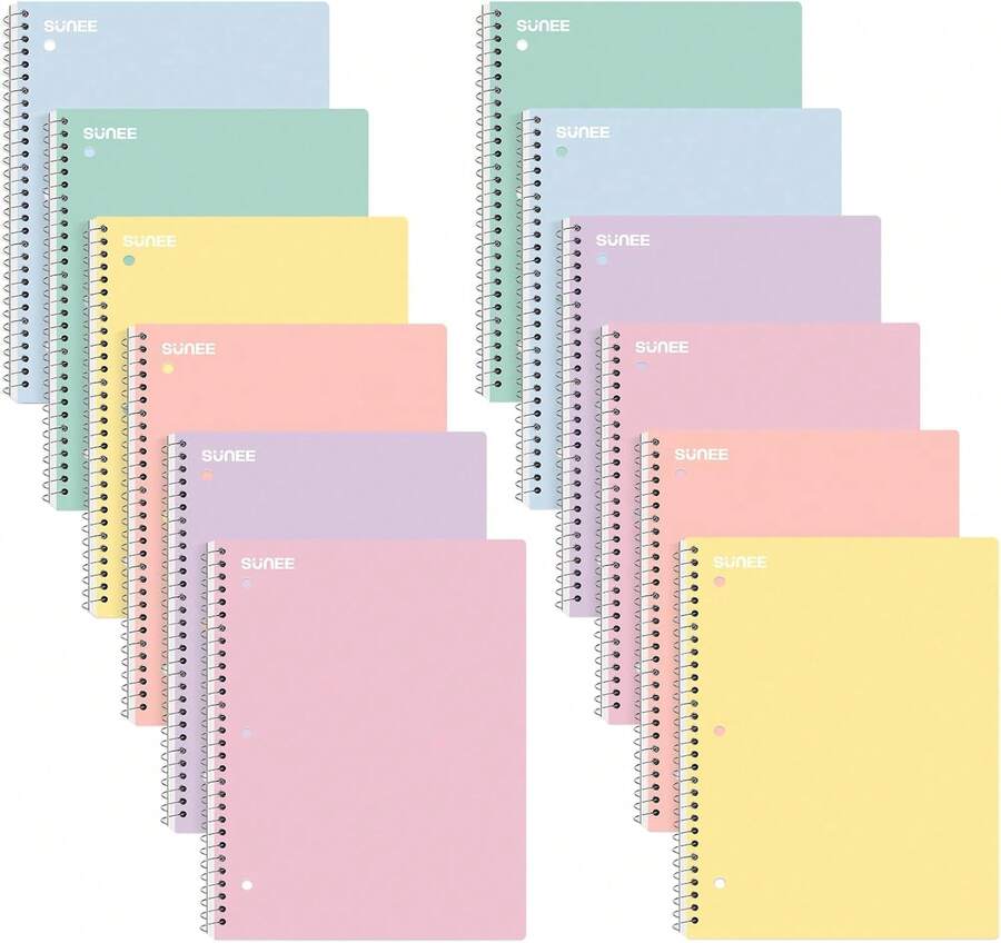 Spiral Notebooks, 12 Pack, 1-Subject, College Ruled Paper, 8" X 10-1/2", 70 Sheets Per Notebook, Assorted Pastel Colors Spiral Notebooks For School,8710170 - Multicolor - View 1