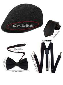 D EXCEED 2/4/5/8 Pcs 1920s Men's Berets, Ties, Bowties & Suspenders, Retro Gatsby Costume Accessories For Cosplay, Halloween, Roaring 20s Dinners & Themed Parties - Multicolor - View 7