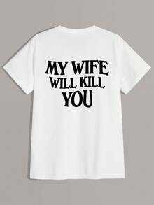 Men's Casual Everyday Street Slogan Print Short Sleeve White T-Shirt, Summer - White - View 2