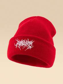 1 件男士休闲针织刺绣便帽，温暖时尚的针织帽适合日常穿着，图案而非印花秋季服装