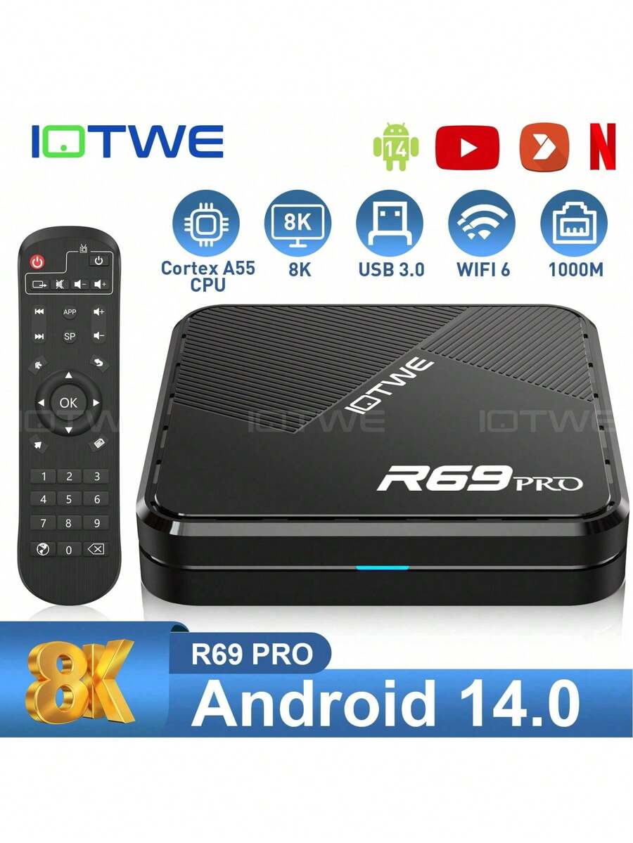XGODY Smart TV Box Android 14 2025, 32 GB, 64 GB, 128 GB, 8K, 2,4 GB, 5 GB, Wi-Fi, 6 reproductores multimedia, ocho núcleos