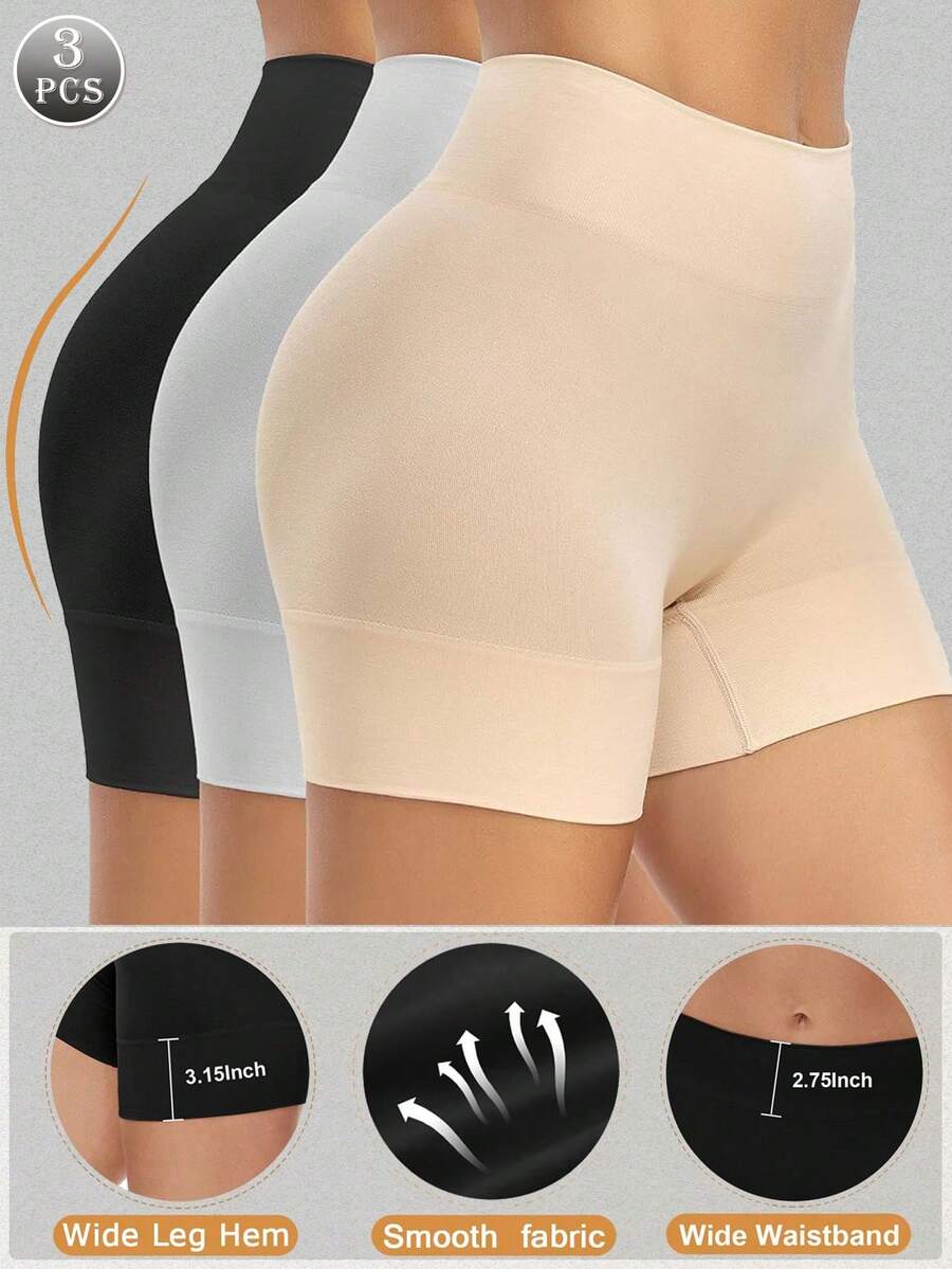 3pcs Women Shaping Shorts, Chafe-Free Seamless Panties, Slip Shorts Lining For Dresses - Multicolor - View 1