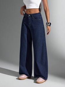 Jeanoix Women's Pocket Loose Wide Leg Casual Versatile Jeans