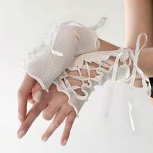 Tie Cuff Fingerless Gloves, Retro Aesthetic Y2K Style, Sexy & Fashionable DIY Sleeve Cuffs, Suitable For Spring/Summer