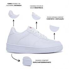 Tênis Feminino Social Casual Sapatênis Sneakers  Force Conforto com Meias Sapatilhas - Branco - Visão 4