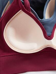 3件套女士纯色无缝优雅无钢圈文胸套装，包含文胸、运动文胸和内裤，适合圣诞节穿着 - 彩色 - 查看 5