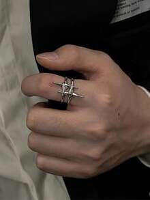 QTHOPE 四角星开口戒指，简约风格适合男士日常佩戴