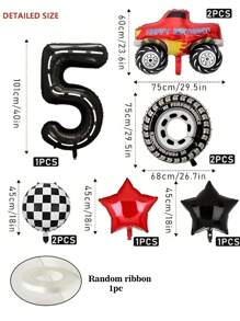 10pcs Racing Car Theme Birthday Party Decorations Set, Includes 40-Inch Number Balloon, Pickup Truck, Tire Shaped Foil Balloons, Make Your Party More Fun