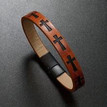 Men's Printed Cross Magnet Buckle Multi-Layer Simple Braided Bracelet - Cà phê - Xem 5