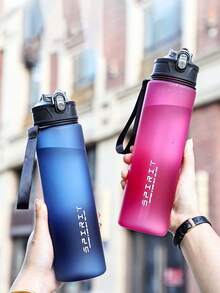 1 件，750 毫升便携式磨砂塑料运动水壶，防漏，PC 材质，带硅胶吸管和提绳，适用于健身房和户外活动、旅行、学校办公室 - 彩色 - 查看 2