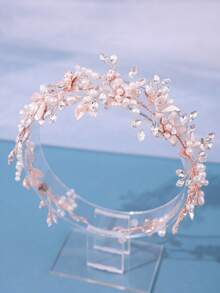 1件玫瑰金水晶花朵手工镶钻发箍，公主风婚礼派对头饰，周年纪念礼物，浪漫新娘发饰，情人节配饰，优雅，生日礼物 - 玫瑰金 - 查看 4