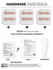 10片手工制作的按压式美甲贴片，夏季清凉水滴泡泡美甲，可爱短款美甲贴片，粉色玻璃珠猫眼，指尖可爱小鱼，神秘梦幻的海洋蓝，欢乐美甲贴纸，美甲疗愈，可重复使用的手工按压式美甲贴片 - 彩色 - 查看 5