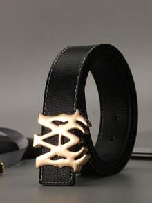 1pc Unisex Letter Buckle Belt, Casual Fashion Design, Retro High-End Niche Style Wide Belt For Women Fall, Autumn, Halloween - Multicolor - View 5