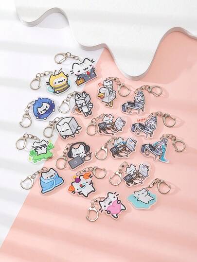 1 件亚克力可爱卡通线条猫钥匙扣/上班族猫/爱心猫/小丑小猫/蜜蜂小猫/蓝色包包小猫/裹在被子里的小猫/哭泣小猫/金钱小猫/芒果小猫/动物主题钥匙扣吊坠背包装饰/包包配件/书包配件/钱包吊坠/朋友的汽车配件包饰动物哥特 Y2k 圣诞礼物创意包挂绳带身份证夹汽车配件包饰