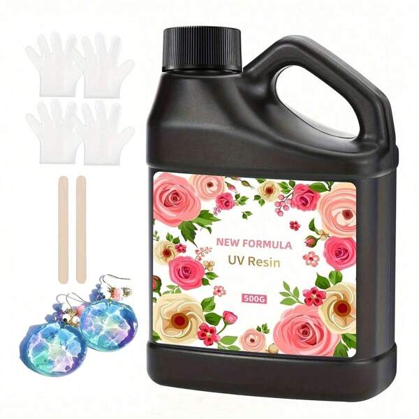 [Kit resina UV 500g] - Resina epossidica ultra chiara a indurimento rapido per la realizzazione di gioielli, lavorazioni fai-da-te, stampi e rivestimenti - Finitura dura, senza bolle, ad alta lucentezza (cristallo trasparente)