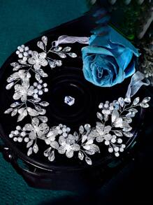 1件时尚百搭水晶仿珍珠新娘腰带，适合搭配婚纱、礼服、参加派对、节日聚会、日常穿着，也是情人节配饰。 - 銀色-白色歐根紗 - 查看 9