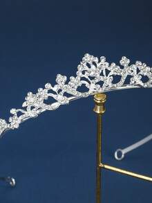 1pc Elegant Rhinestone Tiara Headband, Suitable For Prom, Wedding Valentine's Day Accessories - Silver - View 3