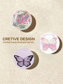 1pc Butterfly Design 360 Degree Rotating Air Cushion Phone Holder, Retractable Foldable Adhesive Desktop Stand, For Women Compatible With IPhone, Android Phone, Gift For Birthday, Family, Friends Push-Pull Phone Grip Phone Accessories