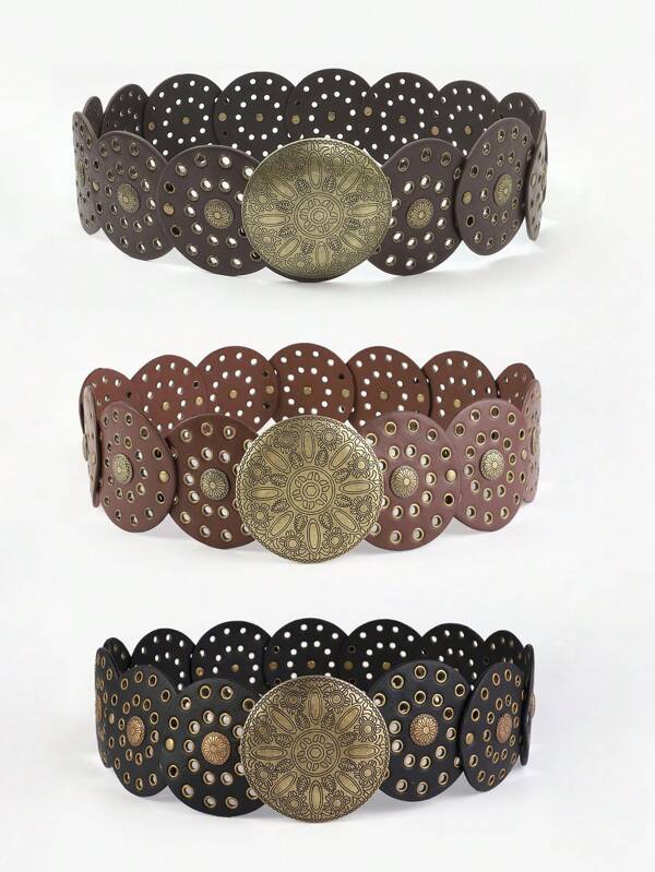 1 pièce Ceinture large en PU style rétro bohème cow-girl