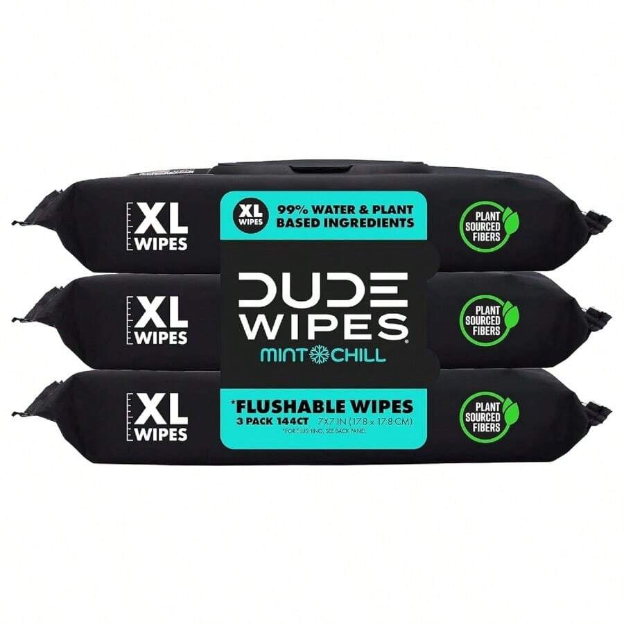 DUDE Wipes Flushable Wipes 3 Pack 144 Wipes Shea Butter Smooth With Vitamin E Aloe Septic And Sewer Safe - Mint - 查看 1
