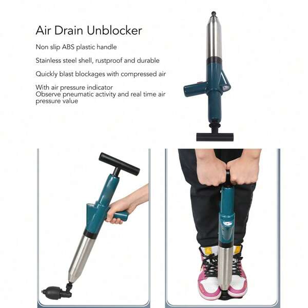 Air Drain Unblocker Stainless Steel High Pressure Drain Blaster Plunger Pipe Unclogging Tool