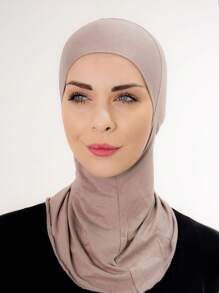 1 件女士内帽头巾头巾帽子头巾时尚纯色下巴弹性头帽和颈巾头带冬季秋季适合 Abaya 日常内帽