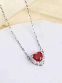 2pcs/Set Elegant Luxury Red Heart & Sword Couple Necklace, Stainless Steel Chain With Sparkling Cubic Zirconia Pendant, Suitable As Gift For Women & Men