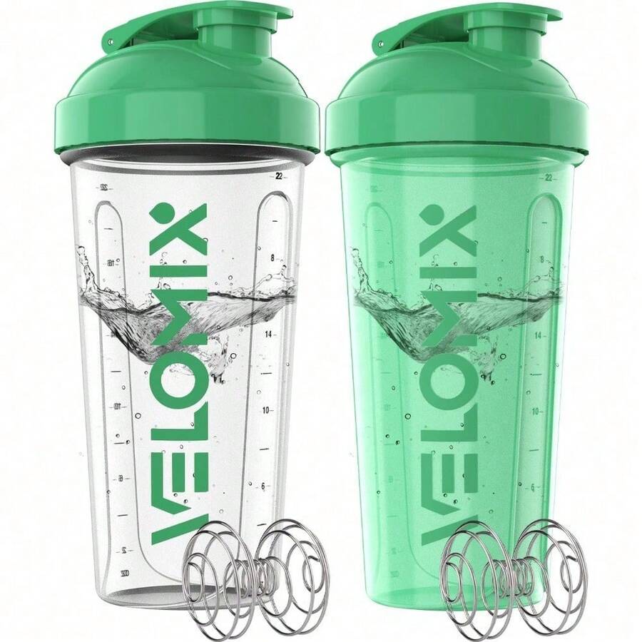 2-Pack 28oz/830ml Premium Shaker Bottles With 4 Stainless Steel Balls - Leakproof Mixer Cups For Protein, Smoothies & Meal Replacement - Gym, Office, Travel & Home Use - Blue & Clear Combo With Measurement Marks - 91) 綠松石/透明色 - 查看 1